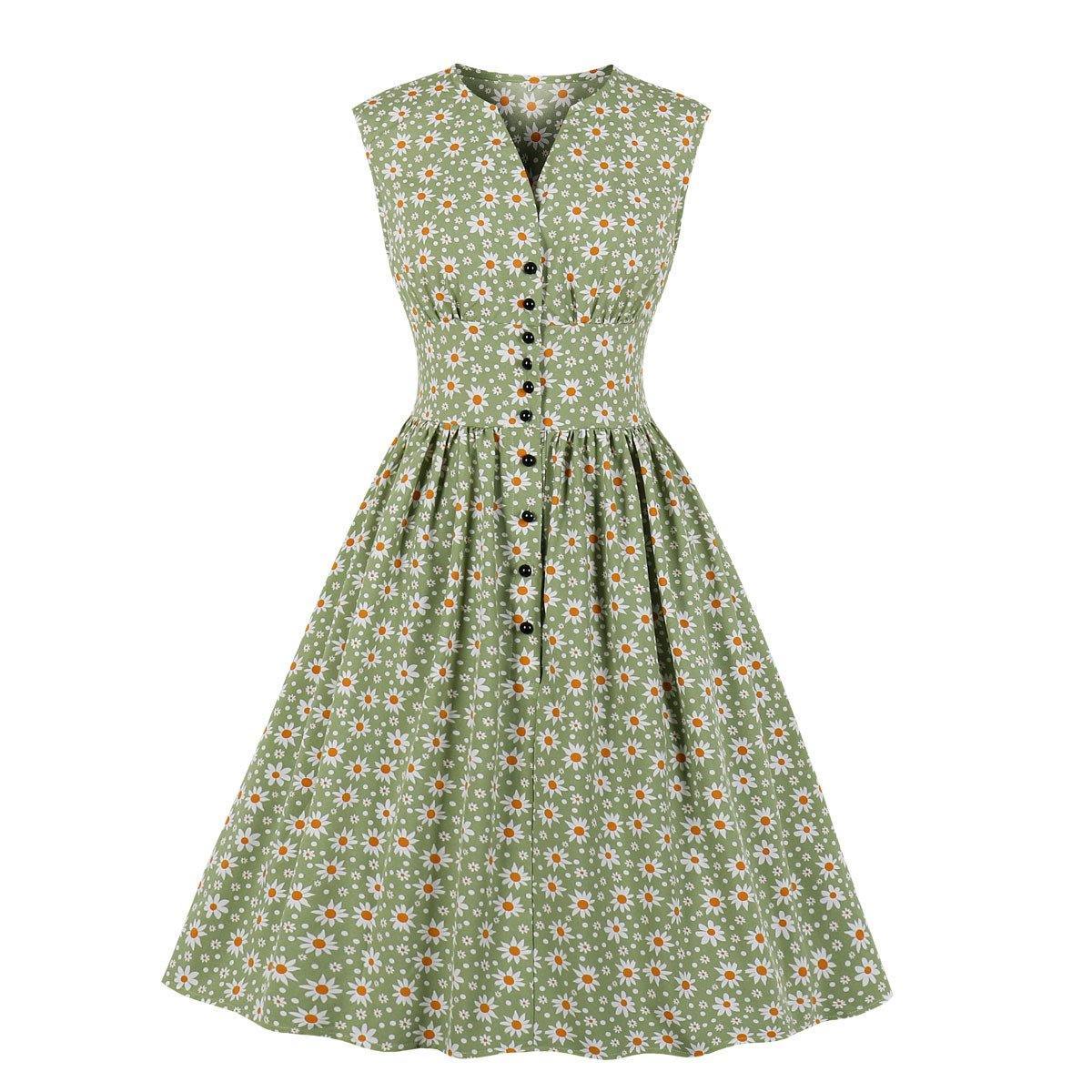 Summer Sleevess Retro Floral Print Women Dresses-STYLEGOING