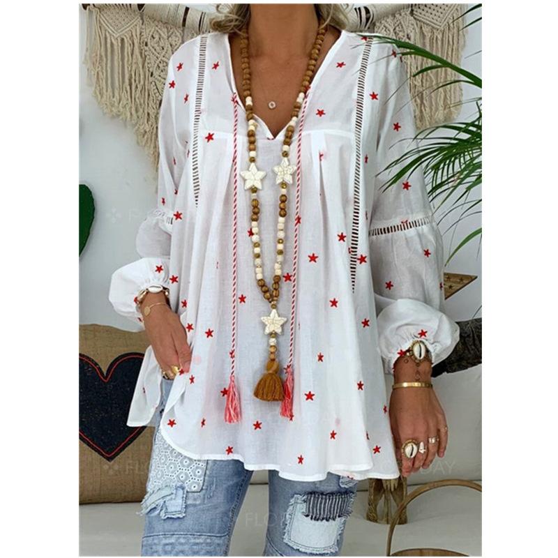Women Summer Floral Print Plus Size Lace Blouses-STYLEGOING