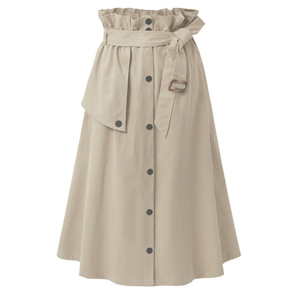 Casual Women High Waist Button Design A Line Skirts