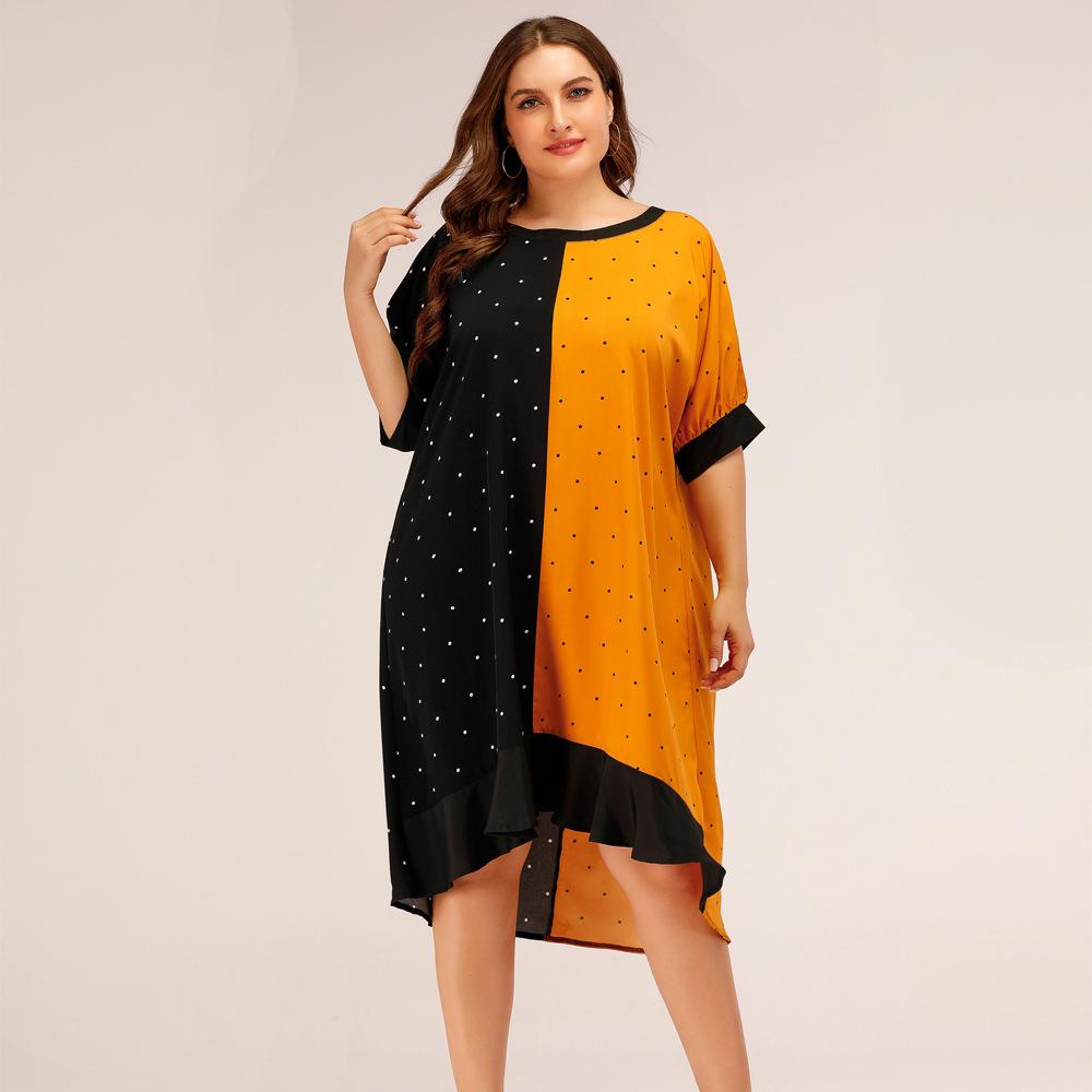 Fashion Women Dot Print Plus Sizes Short Dresses-STYLEGOING
