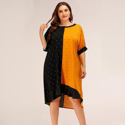 Fashion Women Dot Print Plus Sizes Short Dresses-STYLEGOING