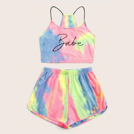 Casual Summer Leatter Crop Tops and Shorts Sets