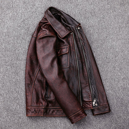 Vintage Motorcycle Cowhide Leather Jackets for Men