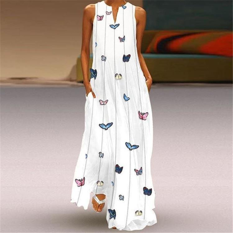 Bohemia Butterfly Floral Print Long Dress-STYLEGOING
