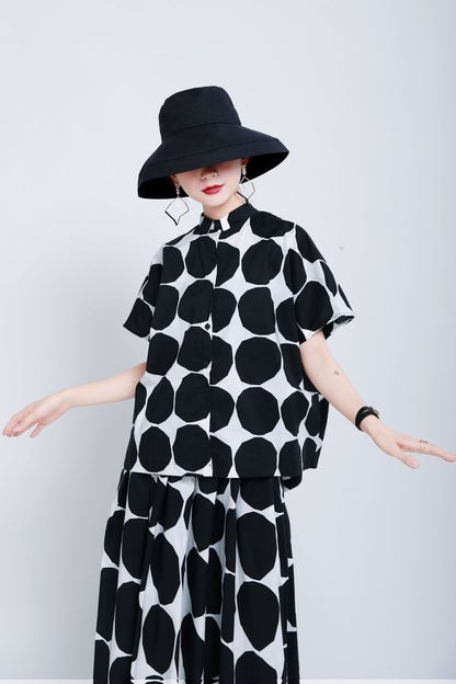 Designed Black and White Dot Short  T Shirts and Skits