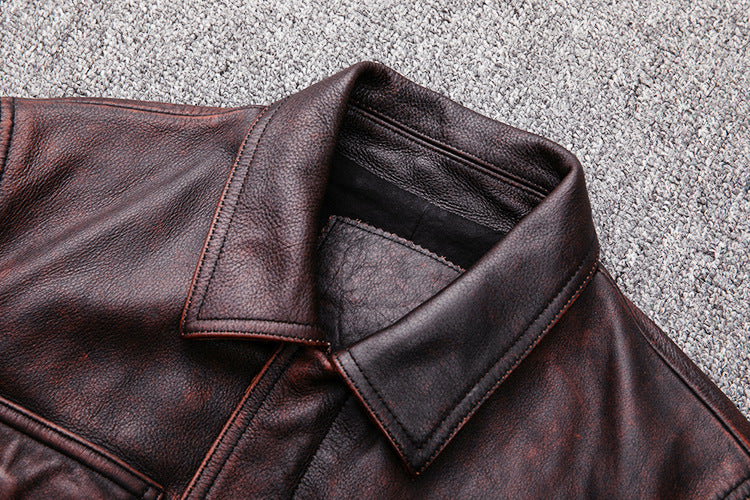 Vintage Motorcycle Cowhide Leather Jackets for Men