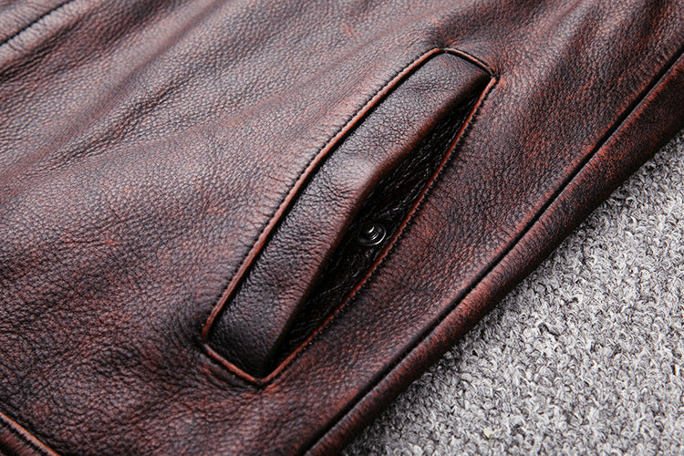 Vintage Motorcycle Cowhide Leather Jackets for Men