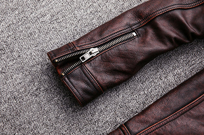 Vintage Motorcycle Cowhide Leather Jackets for Men
