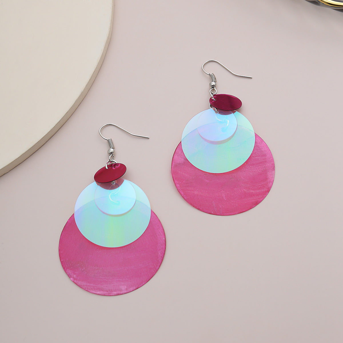 Fashion Rose Red Geometry Print Drop Earrings