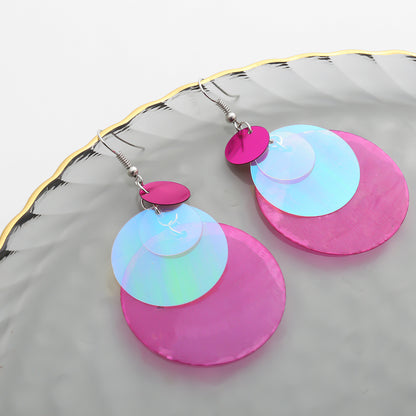 Fashion Rose Red Geometry Print Drop Earrings