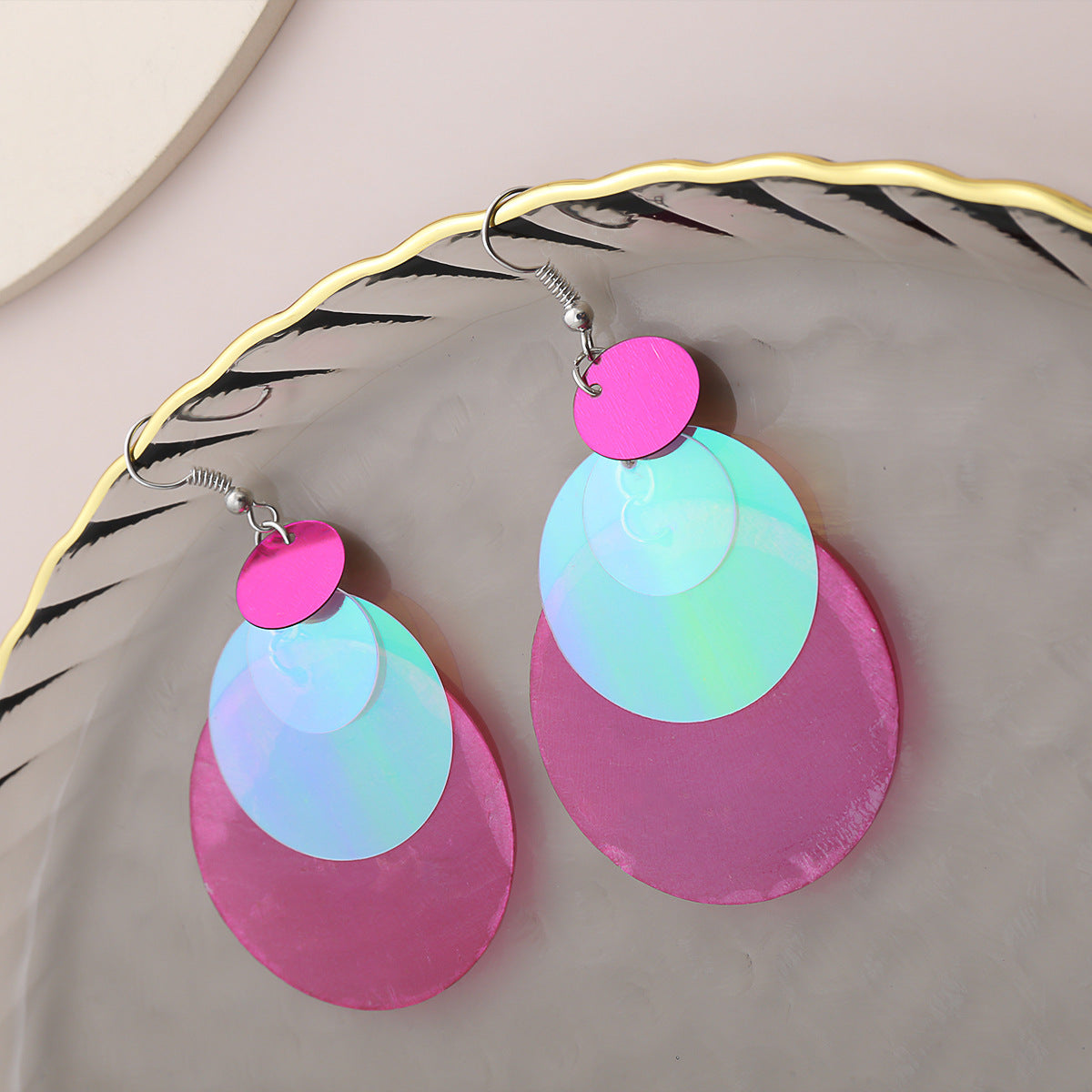 Fashion Rose Red Geometry Print Drop Earrings