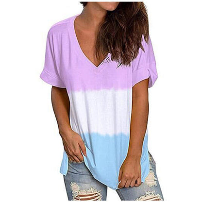 Summer Loose Dyed V Neck T Shirts-STYLEGOING