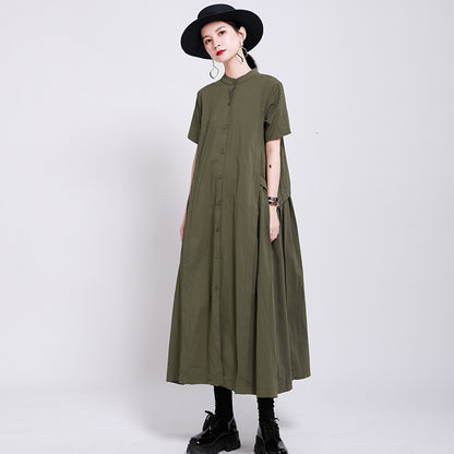 Elegant Linen Short Sleeves Summer Long Dresses