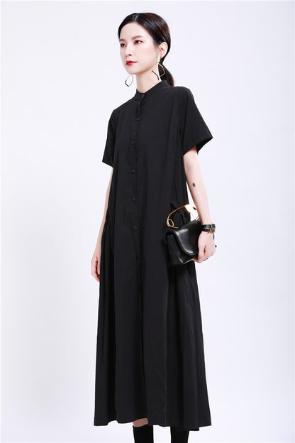 Elegant Linen Short Sleeves Summer Long Dresses
