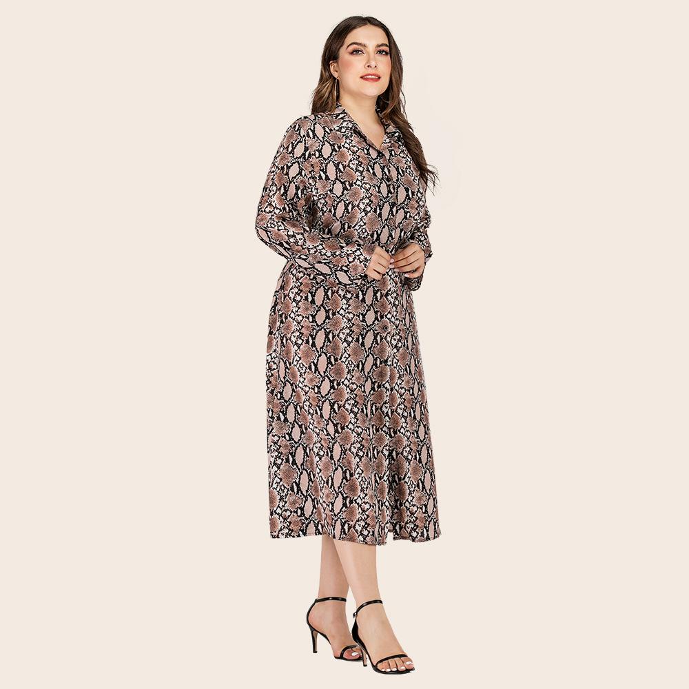 Women Fashion Casual Snake Print Split Fall Long Sleeve Dresses-STYLEGOING
