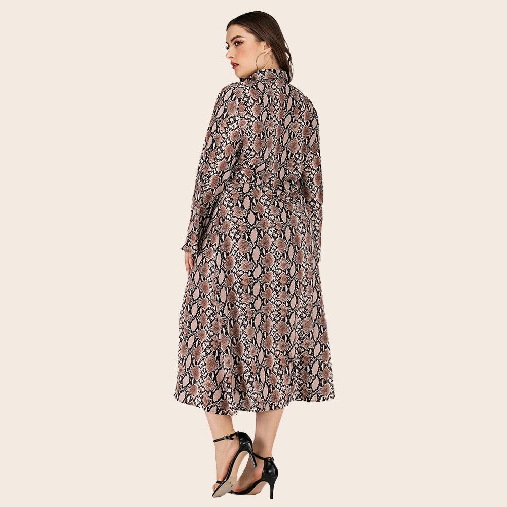 Women Fashion Casual Snake Print Split Fall Long Sleeve Dresses-STYLEGOING