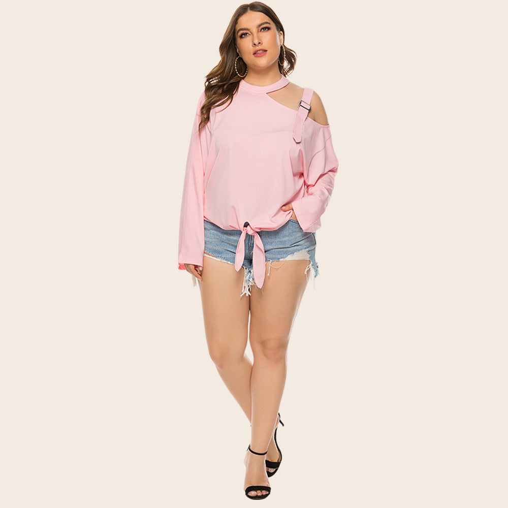 Casual Bowknot Long Sleeves Plus Sizes Women T Shirts