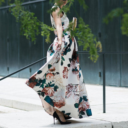 Sexy Floral Print Sleeveless Summer Women Long Dresses