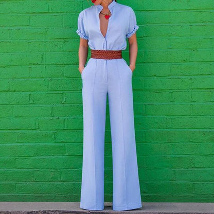 Classy Women Leisure Short Sleeves Jumsuits-STYLEGOING