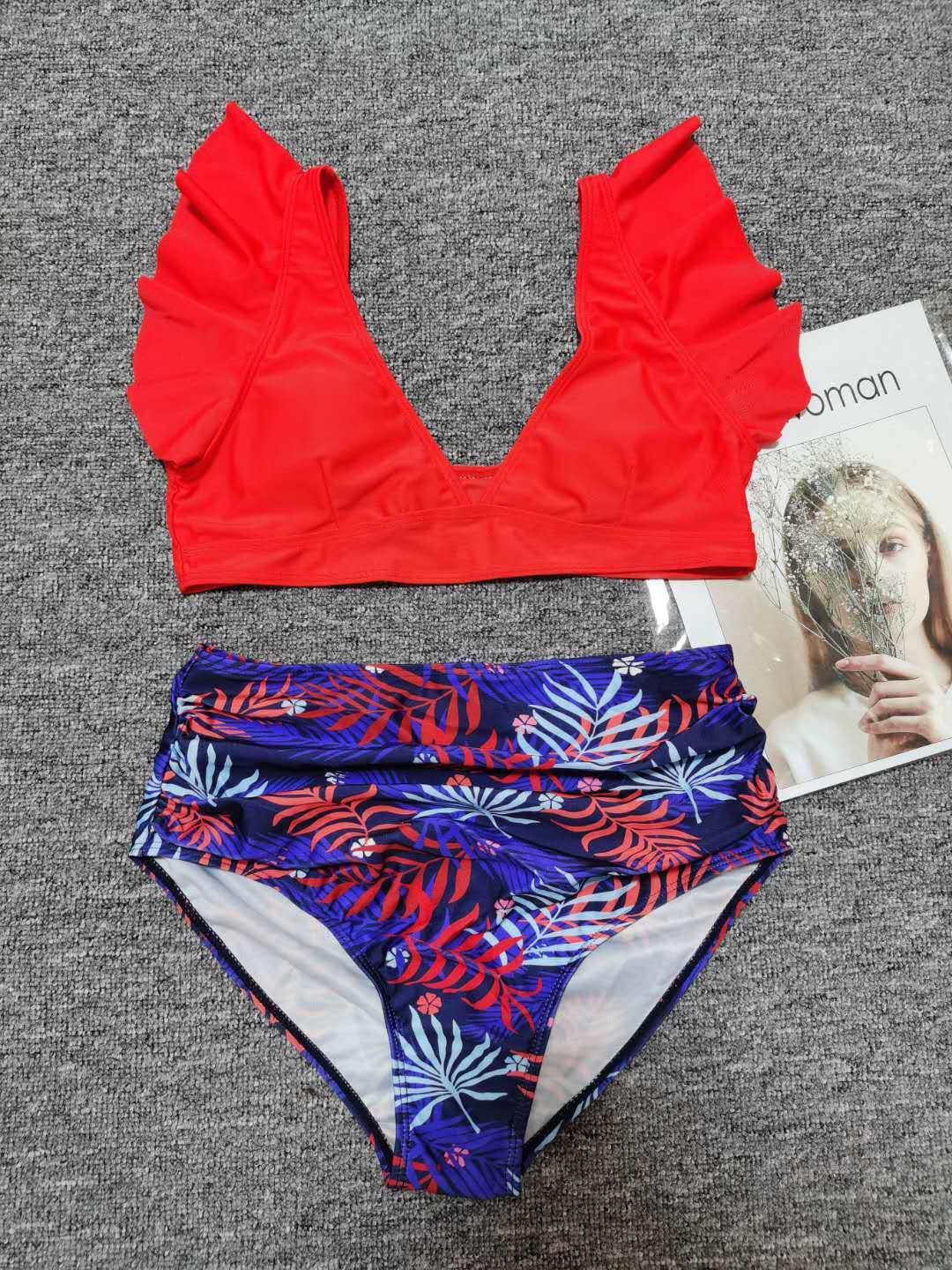 High Waist Ruffled Floral Print Tankini-STYLEGOING