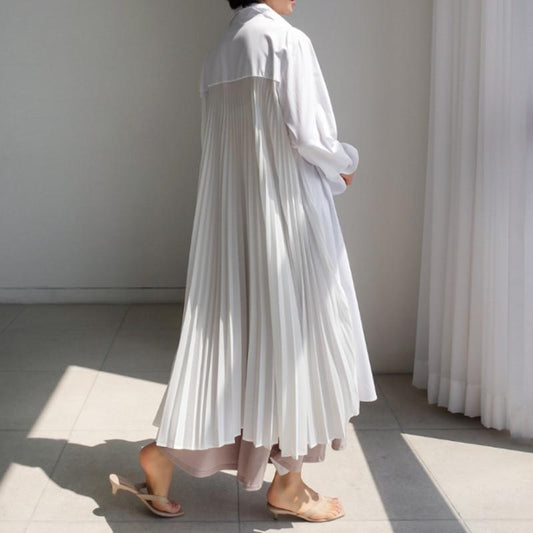 Classy Women Plus Sizes Pleated Long Shirt Dresses-STYLEGOING