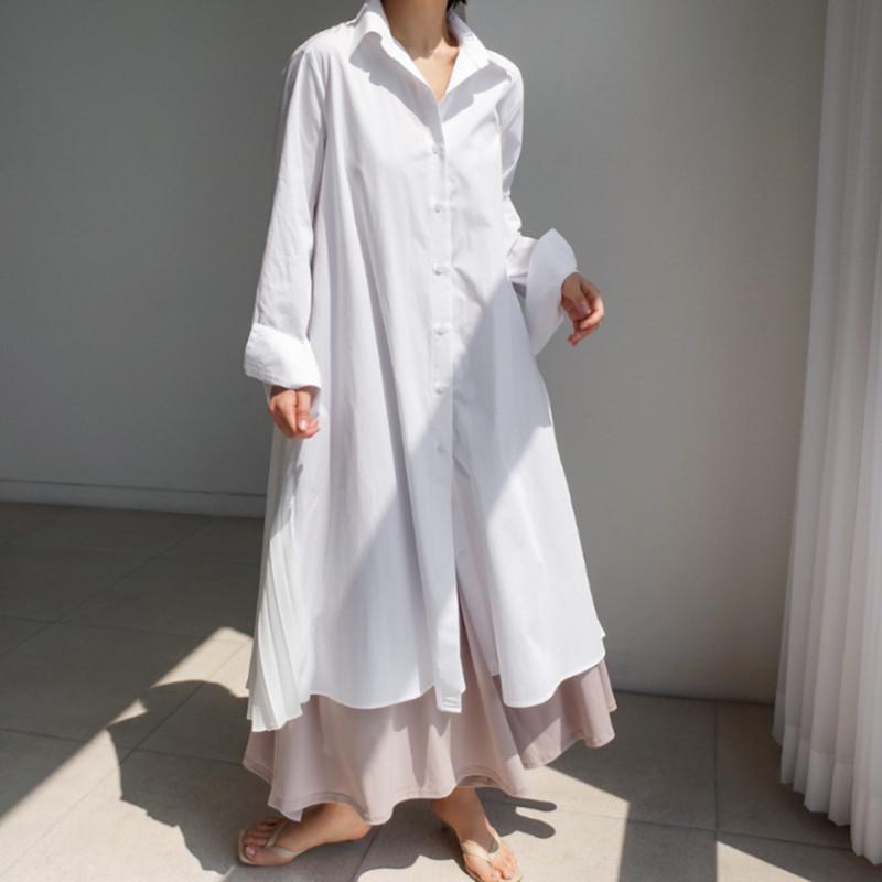 Classy Women Plus Sizes Pleated Long Shirt Dresses-STYLEGOING
