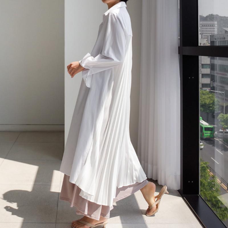 Classy Women Plus Sizes Pleated Long Shirt Dresses-STYLEGOING