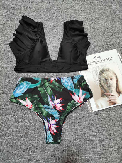 High Waist Ruffled Floral Print Tankini-STYLEGOING
