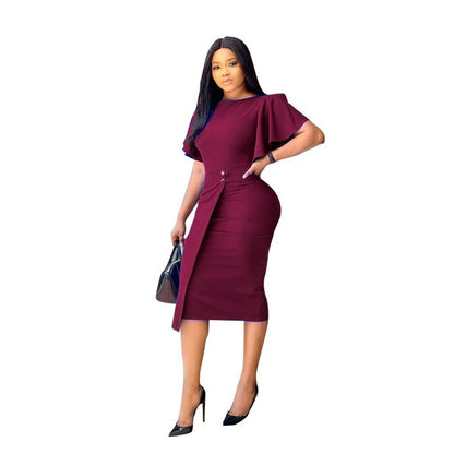 Women Plus Sizes Round Neck Sexy Bodycon Dresses-STYLEGOING