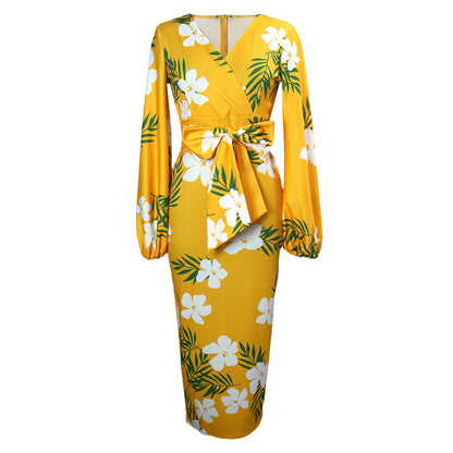 Bright V Neck Plus Sizes Office Lady Dresses