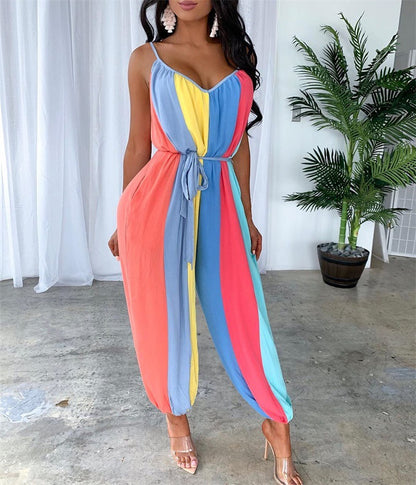 Summer Colorful Striped Women Jumpsuits