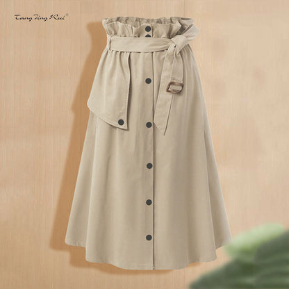 Casual Women High Waist Button Design A Line Skirts
