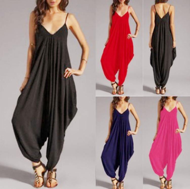 Women Sexy V-neck Casual Jumpsuits-STYLEGOING