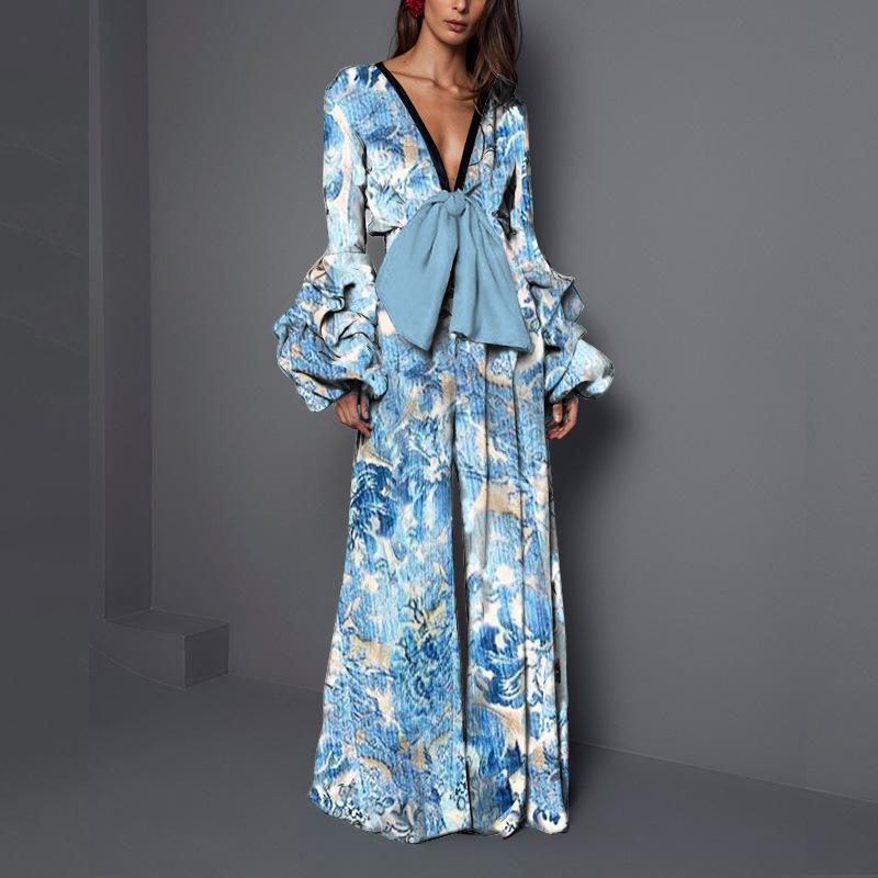 Women Sexy Bowknot Long Sleeves Jumsuits-STYLEGOING