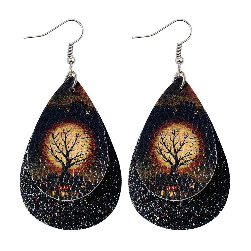 Halloween Water-drop Shaped Pu Leather Earrings