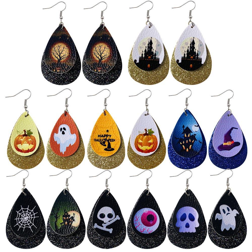 Halloween Water-drop Shaped Pu Leather Earrings