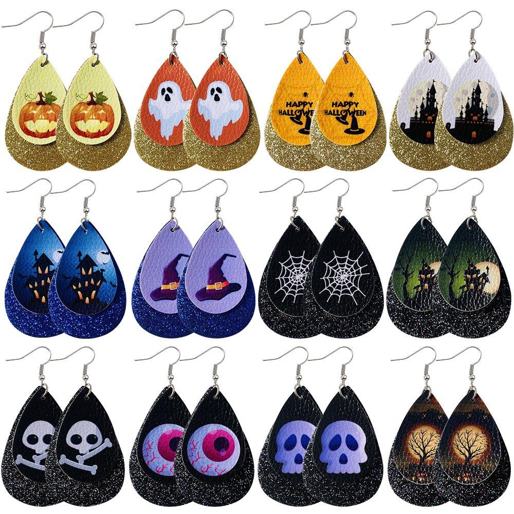 Halloween Water-drop Shaped Pu Leather Earrings