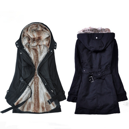 Women Winter Fur Warm Outerwear with Hat-STYLEGOING