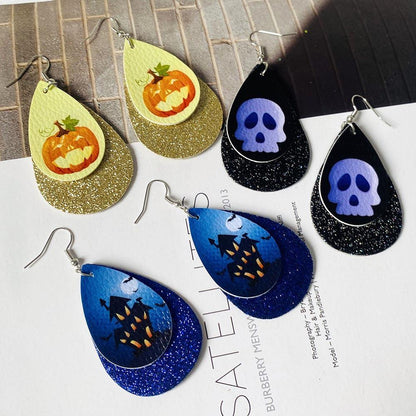 Halloween Water-drop Shaped Pu Leather Earrings