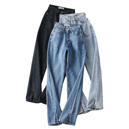 Casual High Waist Split Women Fall Jean Pants