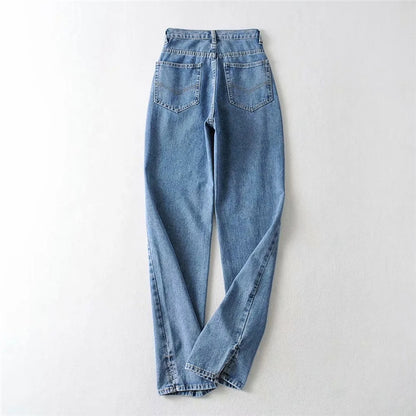 Casual High Waist Split Women Fall Jean Pants