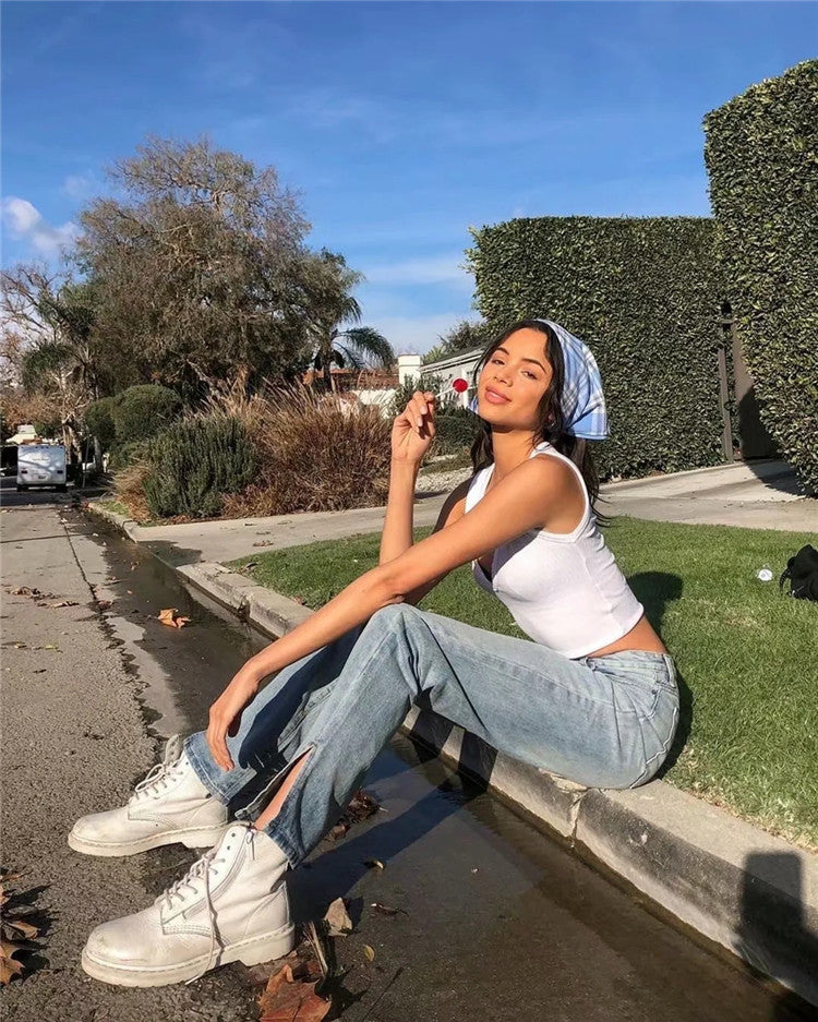 Casual High Waist Split Women Fall Jean Pants
