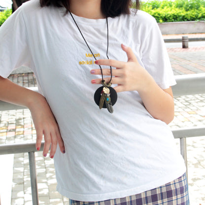 Ethnic Vintage Feather Round Wood Long Sweater Chains