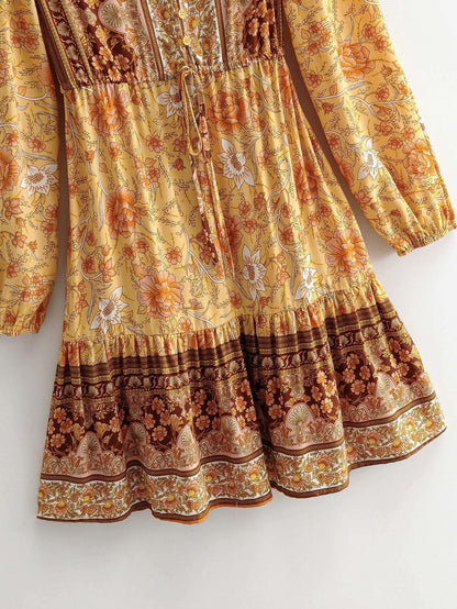 Summer V-Neck Floral Print Short Dresses-STYLEGOING