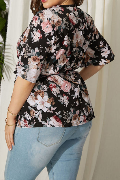 V Neck Short Sleeves Chiffon Plus Sizes Women Blouses
