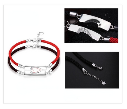 Heart Shape Designed Romatic Couple Silver Bracelets