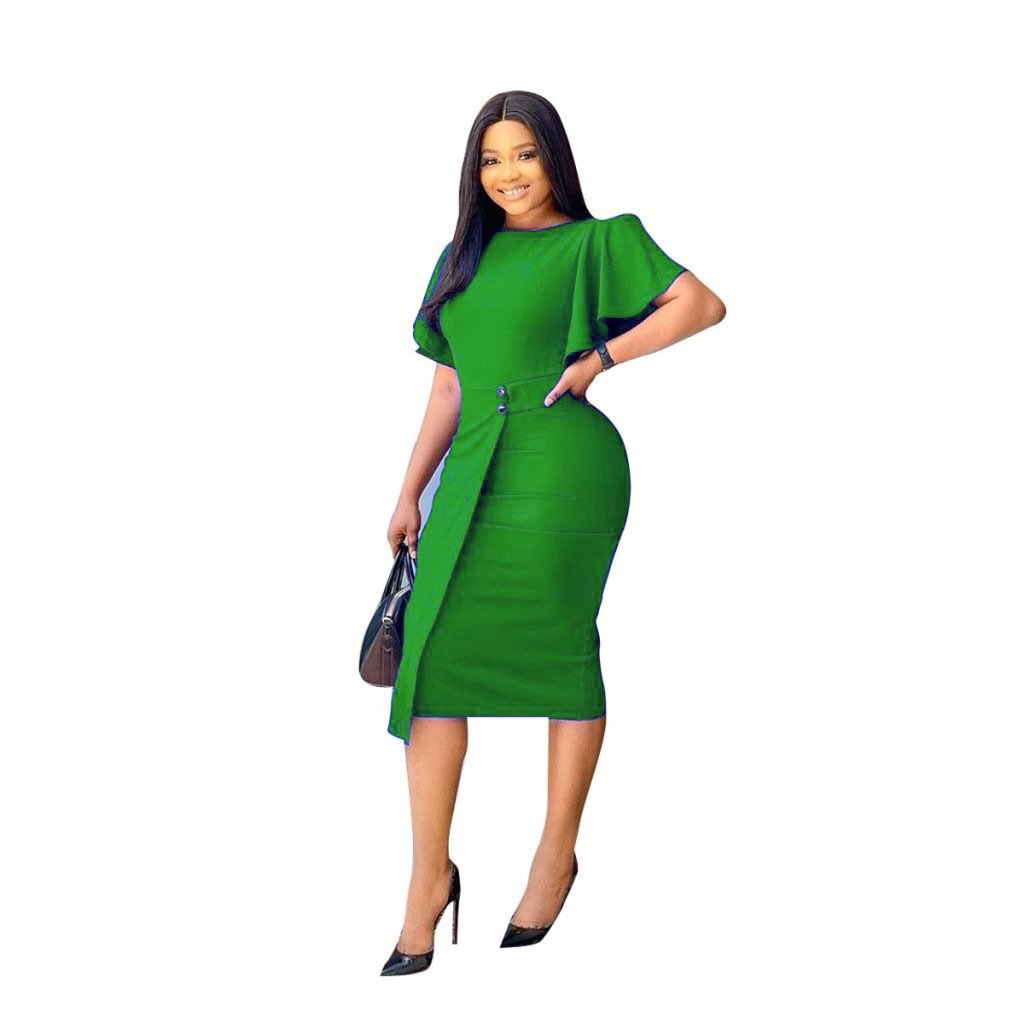 Women Plus Sizes Round Neck Sexy Bodycon Dresses-STYLEGOING
