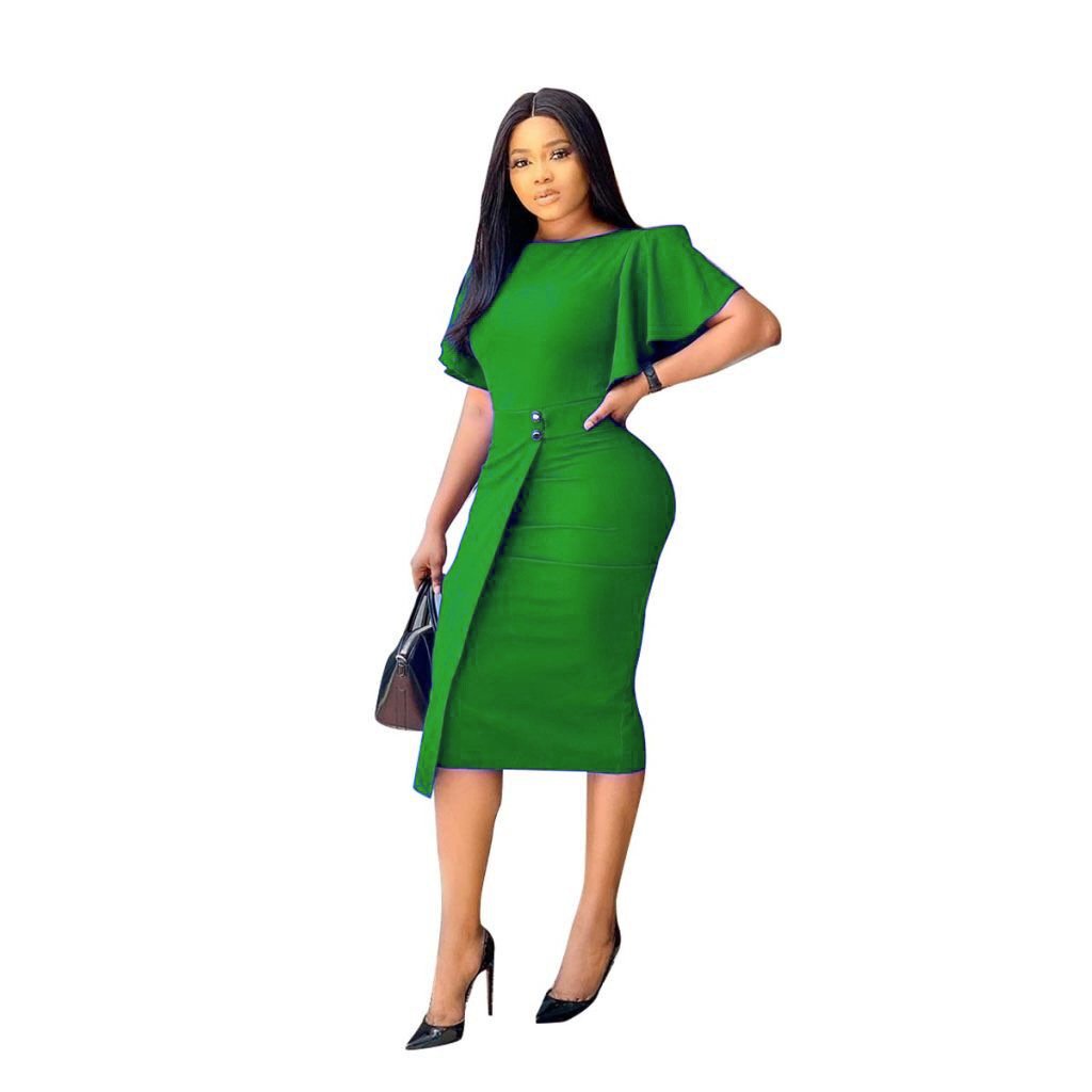 Women Plus Sizes Round Neck Sexy Bodycon Dresses-STYLEGOING