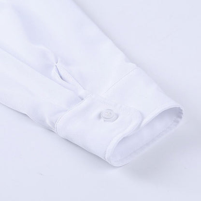 White Long Sleeves Stand Collar Women Shirts-White-One Size-Free Shipping at meselling99