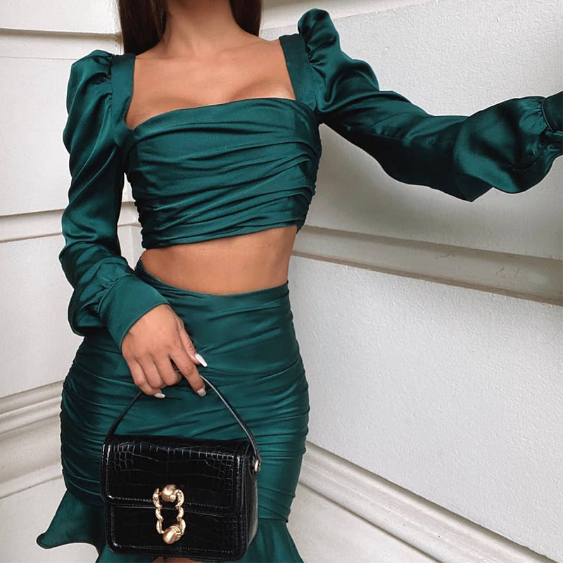 Sexy Ruffled High Waist Short Tops & Skirts for Women